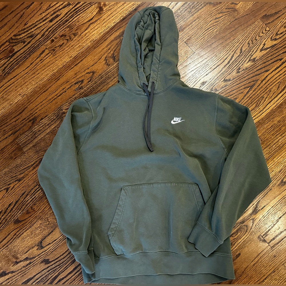Nike Hoodie Mens Large Sportswear Fleece Cotton Pullover Logo army green L